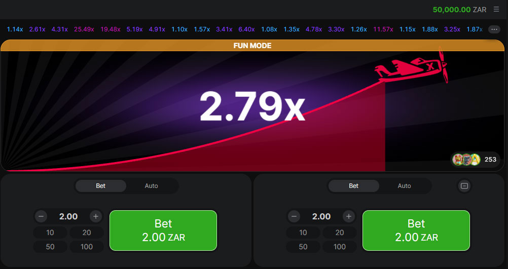 Pick your stake before takeoff and decide if you want to cash out yourself or use auto cashout for extra convenience.